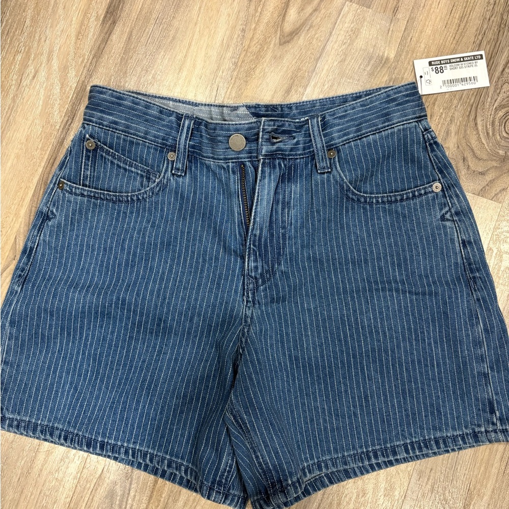 Volcom Blue Pinstripe Jean Shorts